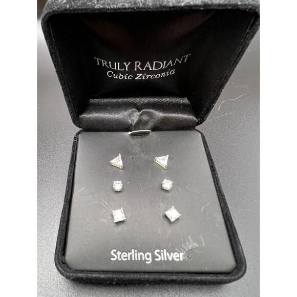 Sterling Silver and CZ Stud Earring Set - Picture 3 of 3
